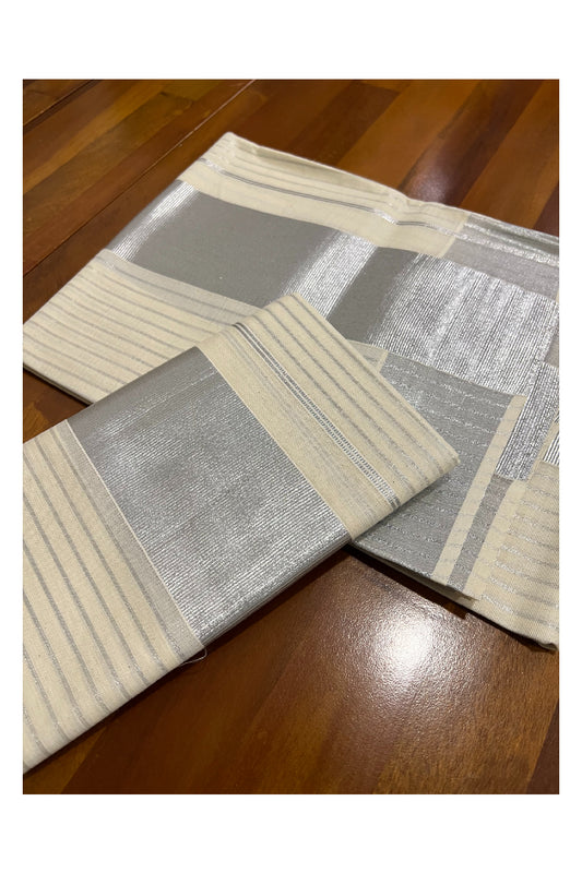 Kerala Cotton Set Mundu (Mundum Neriyathum) with Silver Kasavu Lines on Body 2.80 Mtrs