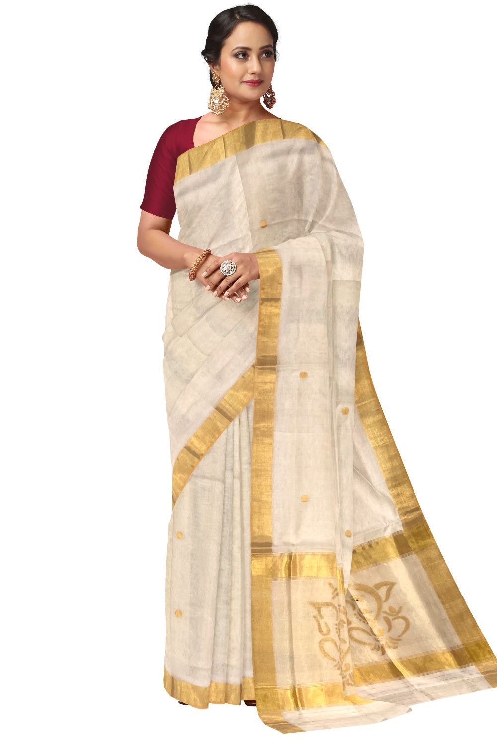 Southloom Handloom Premium Wedding Kasavu Saree with Ganesha
