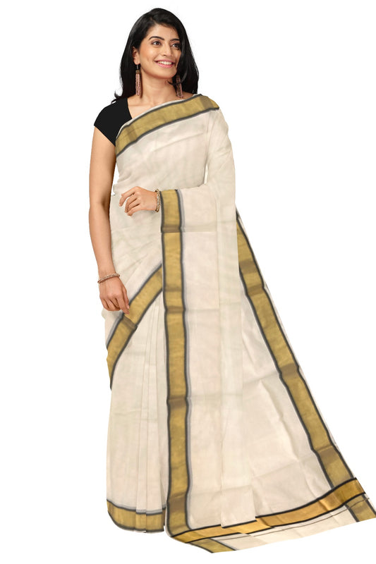Kerala Pure Cotton Plain Saree with Kasavu and Black Border