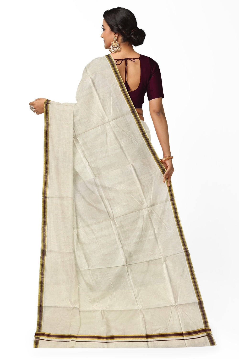 Kerala Pure Cotton Plain Saree with Kasavu and Purple Border