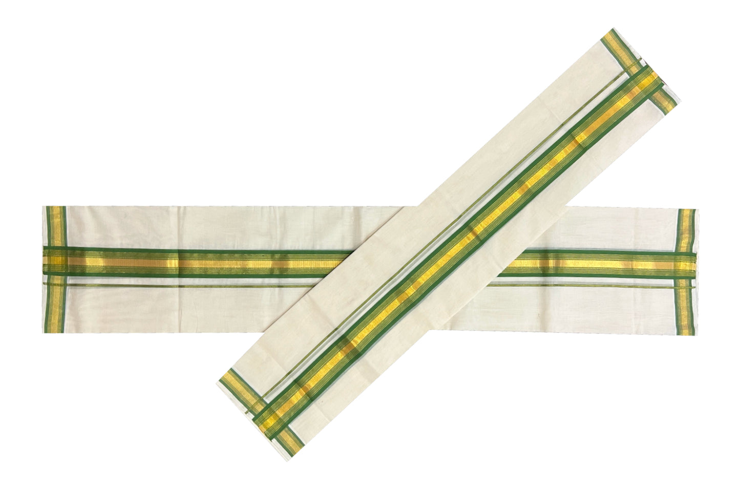 Southloom Premium Handloom Set Mundu with Kasavu and Green Border 2.70 Mtrs