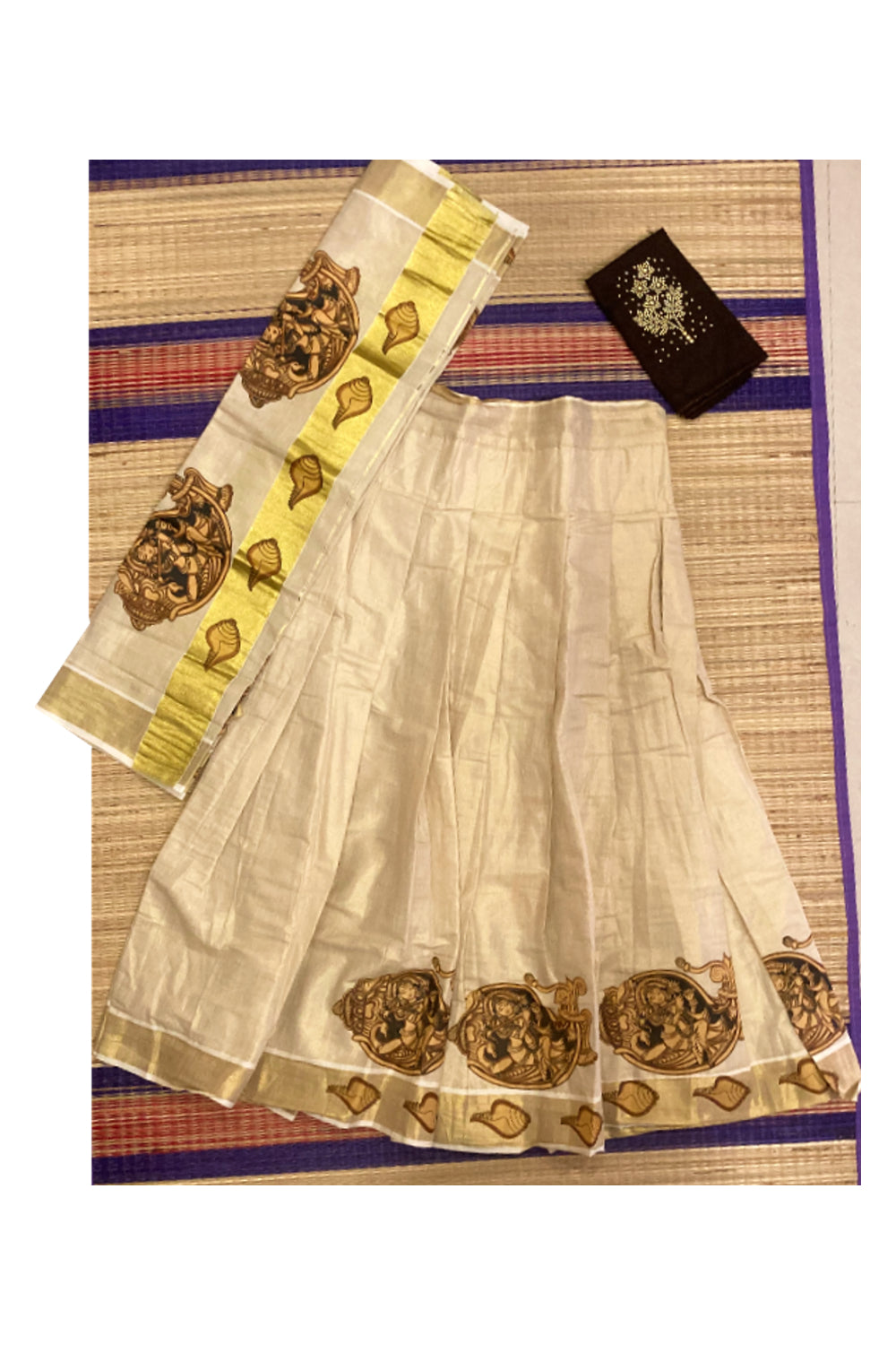 Semi Stitched Dhavani Set with Tissue Mural Printed Pavada and ...