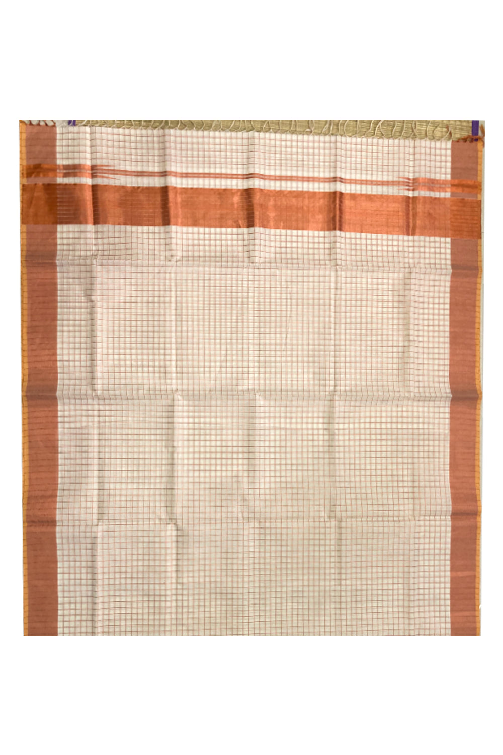 Southloom™ Handloom Kerala Premium Saree with Copper Kasavu Check Design Body