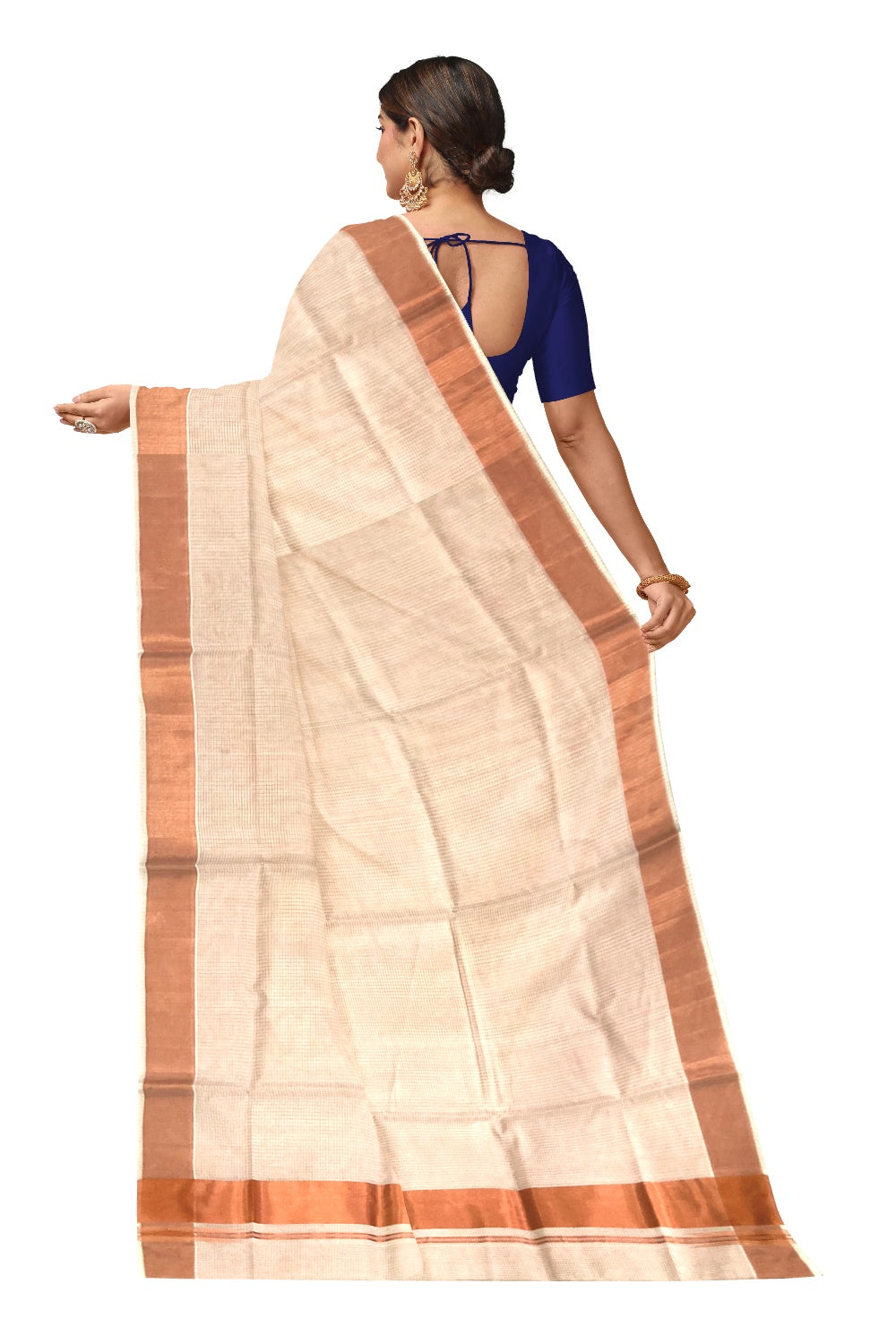Southloom™ Handloom Kerala Premium Saree with Copper Kasavu Micro Check Design Body