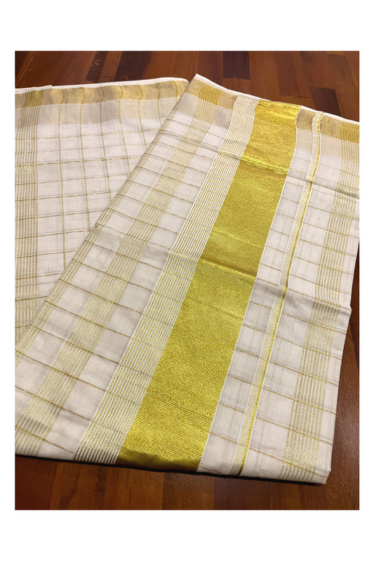 Pure Cotton Kerala Saree with Kasavu Check Designs Across Body