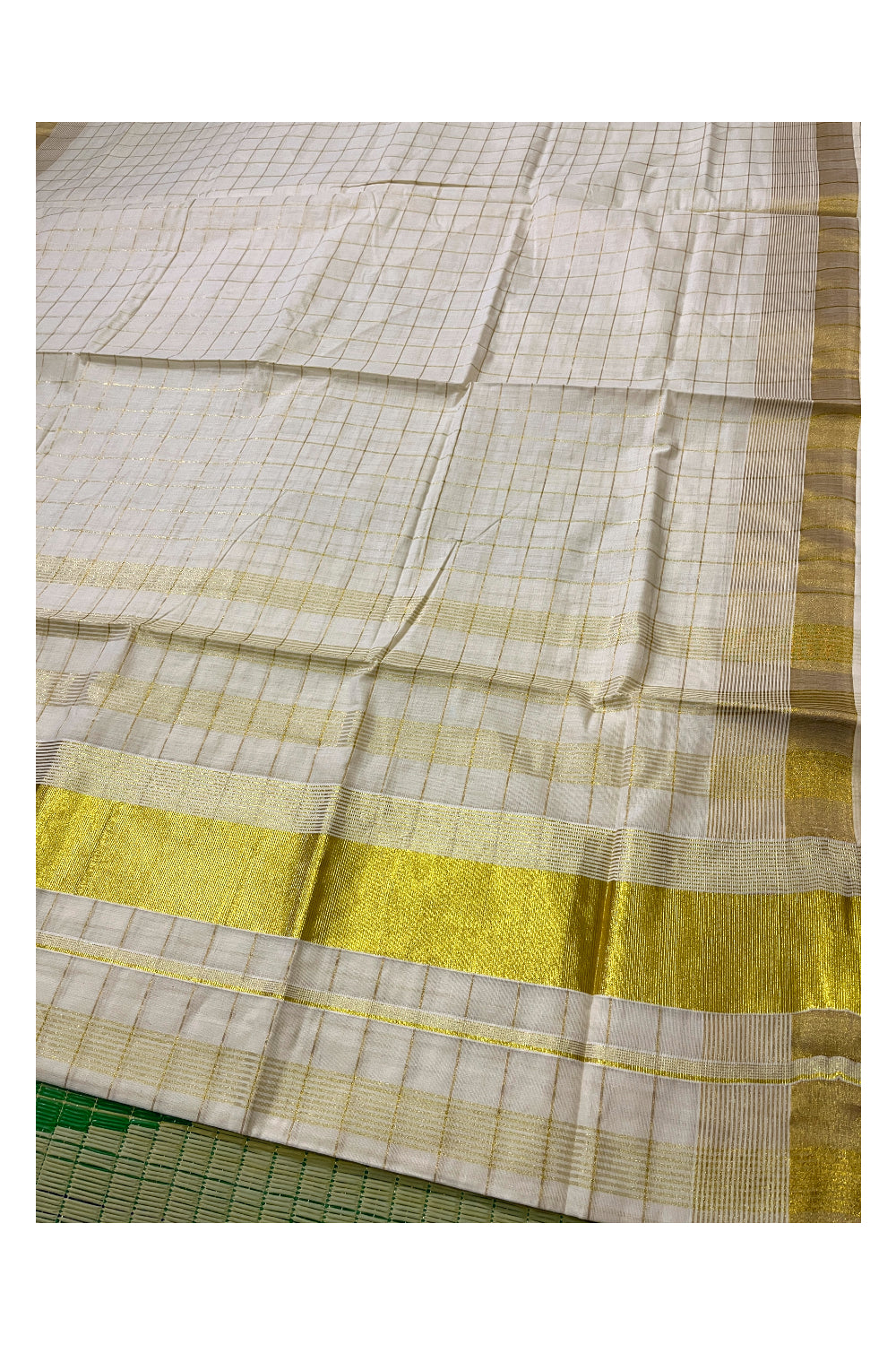 Pure Cotton Kerala Saree with Kasavu Check Designs Across Body