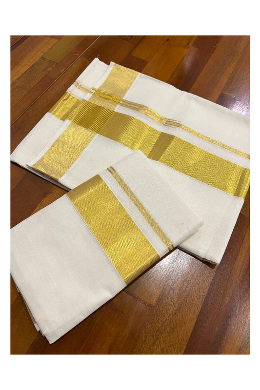 Southloom™ Handloom Plain Single Set Mundu (Mundum Neriyathum) 2 Inch Border 2.70 Mtrs