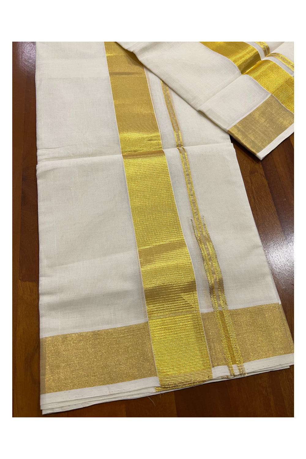 Southloom™ Handloom Plain Single Set Mundu (Mundum Neriyathum) 2 Inch Border 2.70 Mtrs