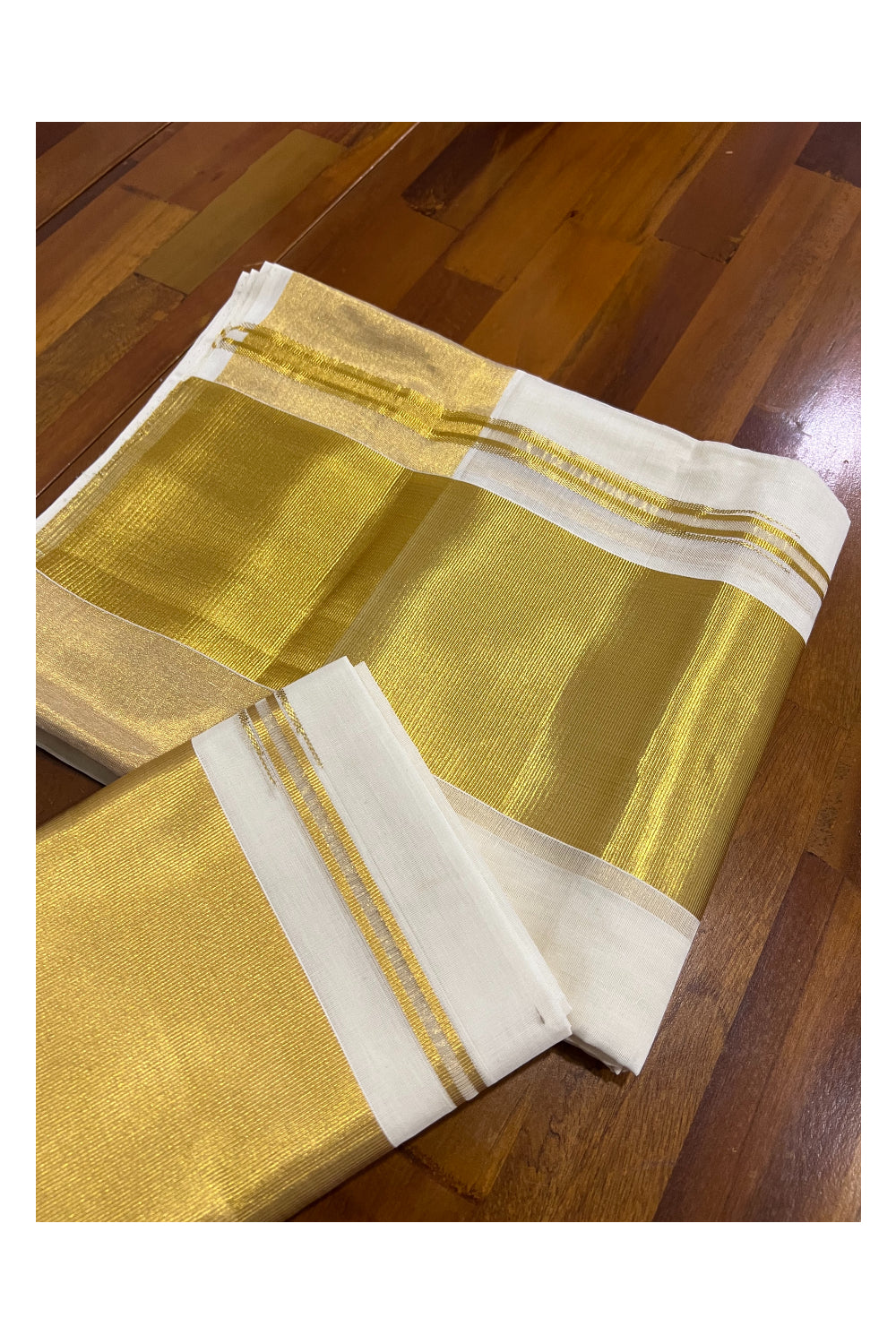 Southloom™ Handloom Plain Double Set Mundu (Mundum Neriyathum) 5 Inch Border 2.80 Mtrs