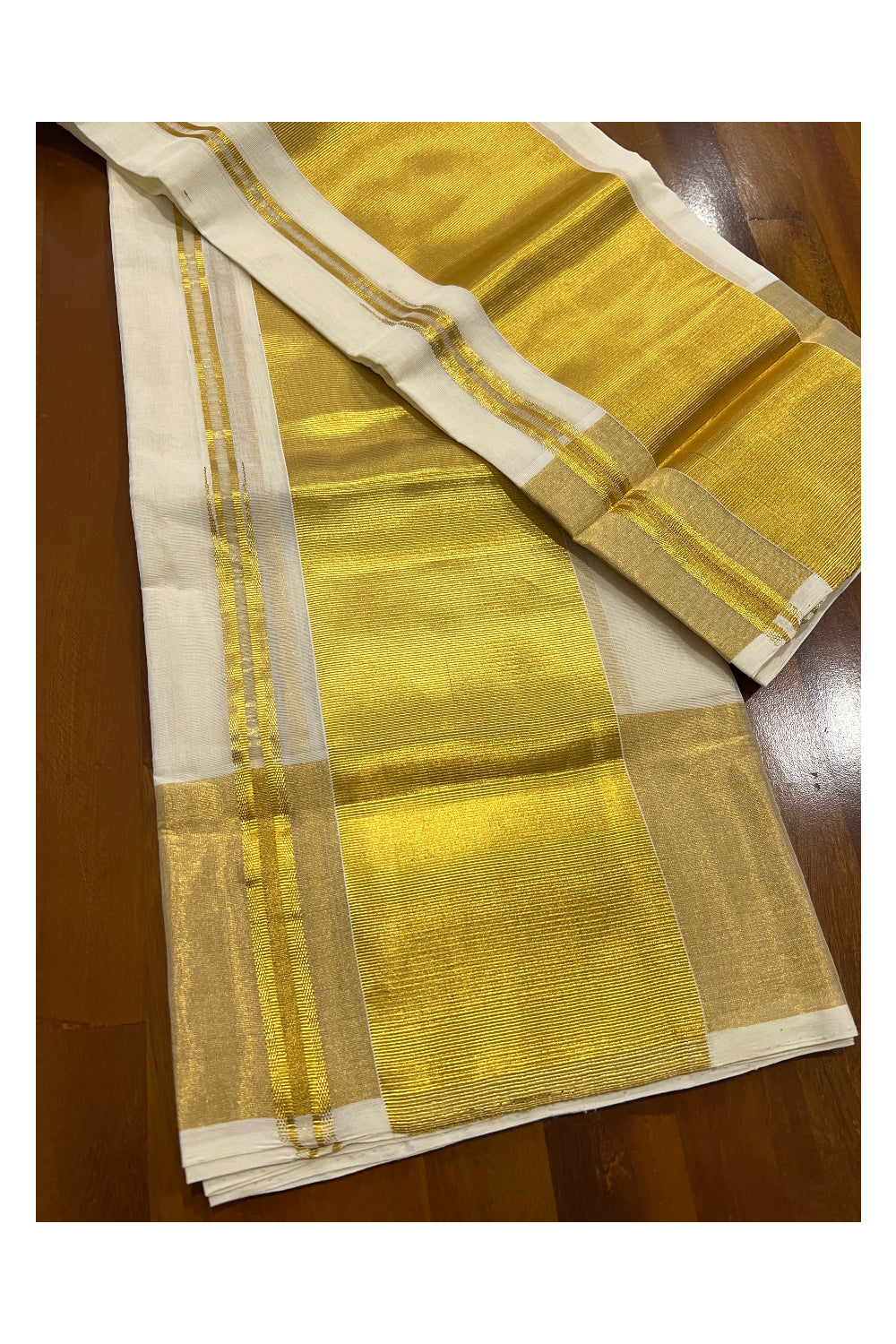 Southloom™ Handloom Plain Double Set Mundu (Mundum Neriyathum) 5 Inch Border 2.80 Mtrs
