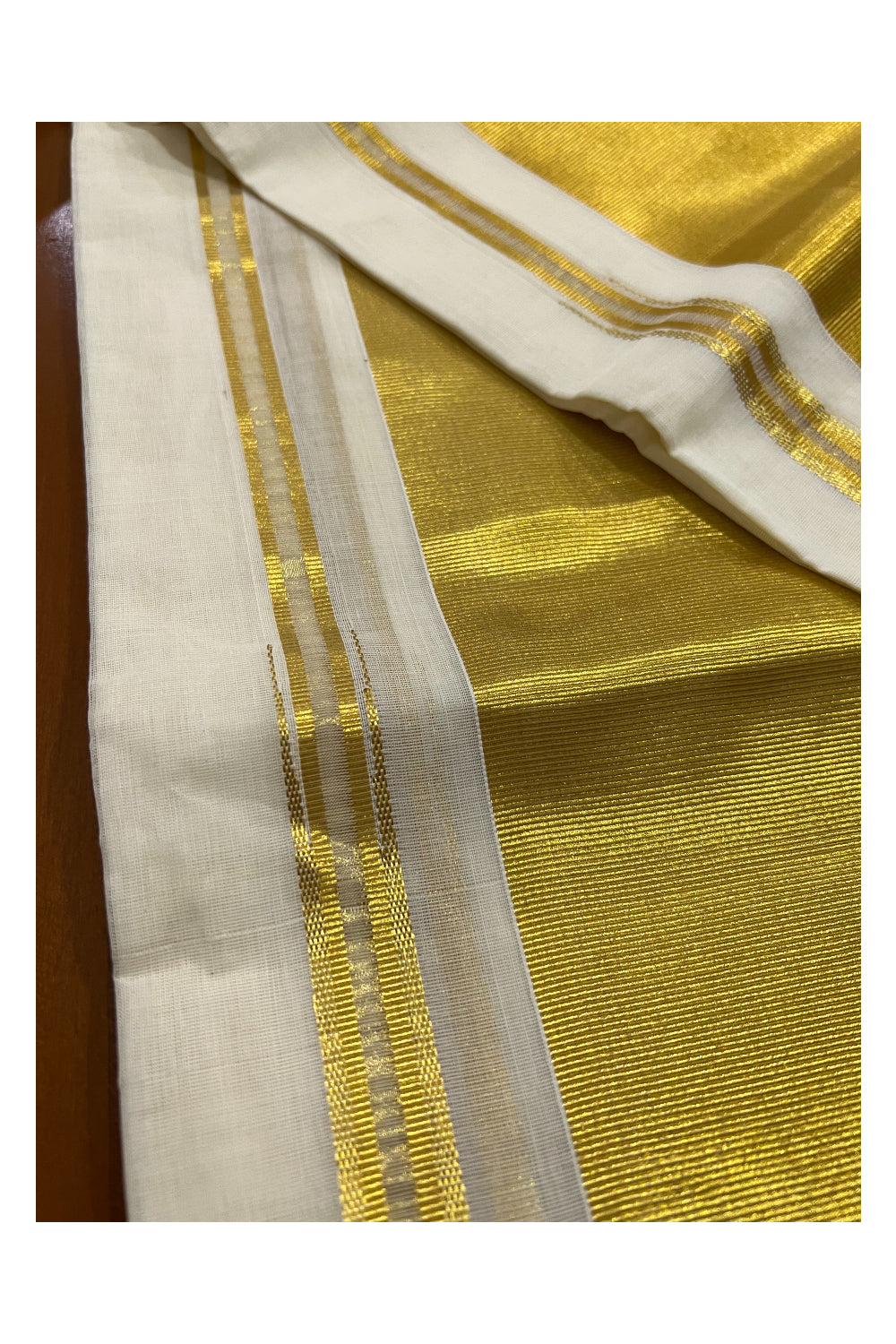 Southloom™ Handloom Plain Double Set Mundu (Mundum Neriyathum) 5 Inch Border 2.80 Mtrs