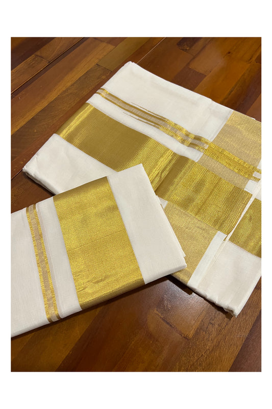 Southloom™ Handloom Plain Double Set Mundu (Mundum Neriyathum) 3 Inch Border