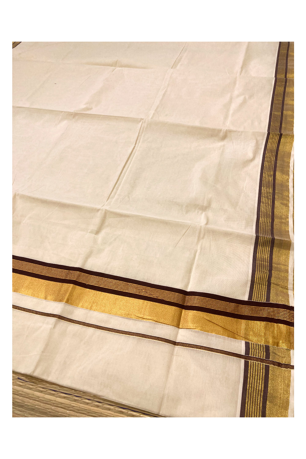 Kerala Pure Cotton Plain Saree with Kasavu and Brown Border