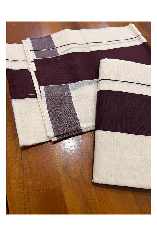 Kerala Cotton Mundum Neriyathum Single (Set Mundu) with Brown Border 2.80 Mtrs