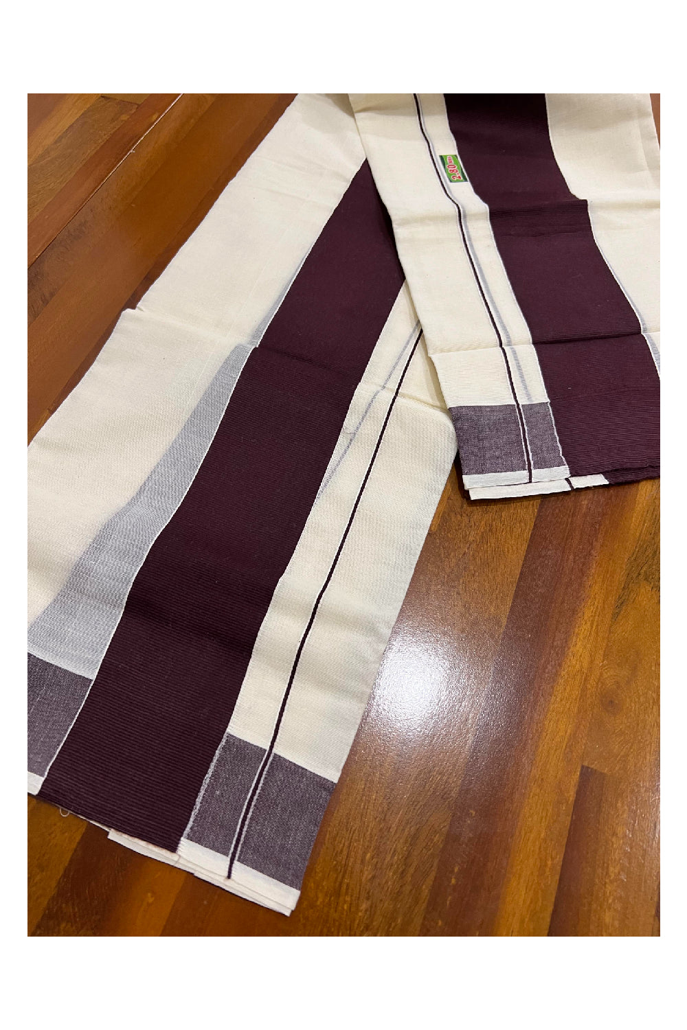 Kerala Cotton Mundum Neriyathum Single (Set Mundu) with Brown Border 2.80 Mtrs