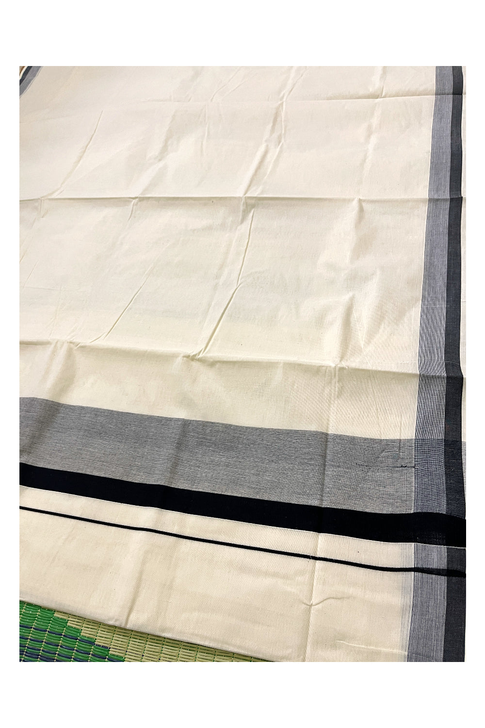 Pure Cotton Off White Kerala Saree with Black Shaded Border