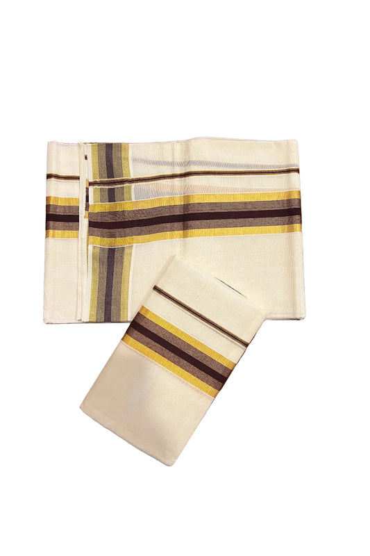 Southloom Kerala Cotton Mundum Neriyathum Single (Set Mundu) with Brown and Kasavu Border 2.80 Mtrs SLKK