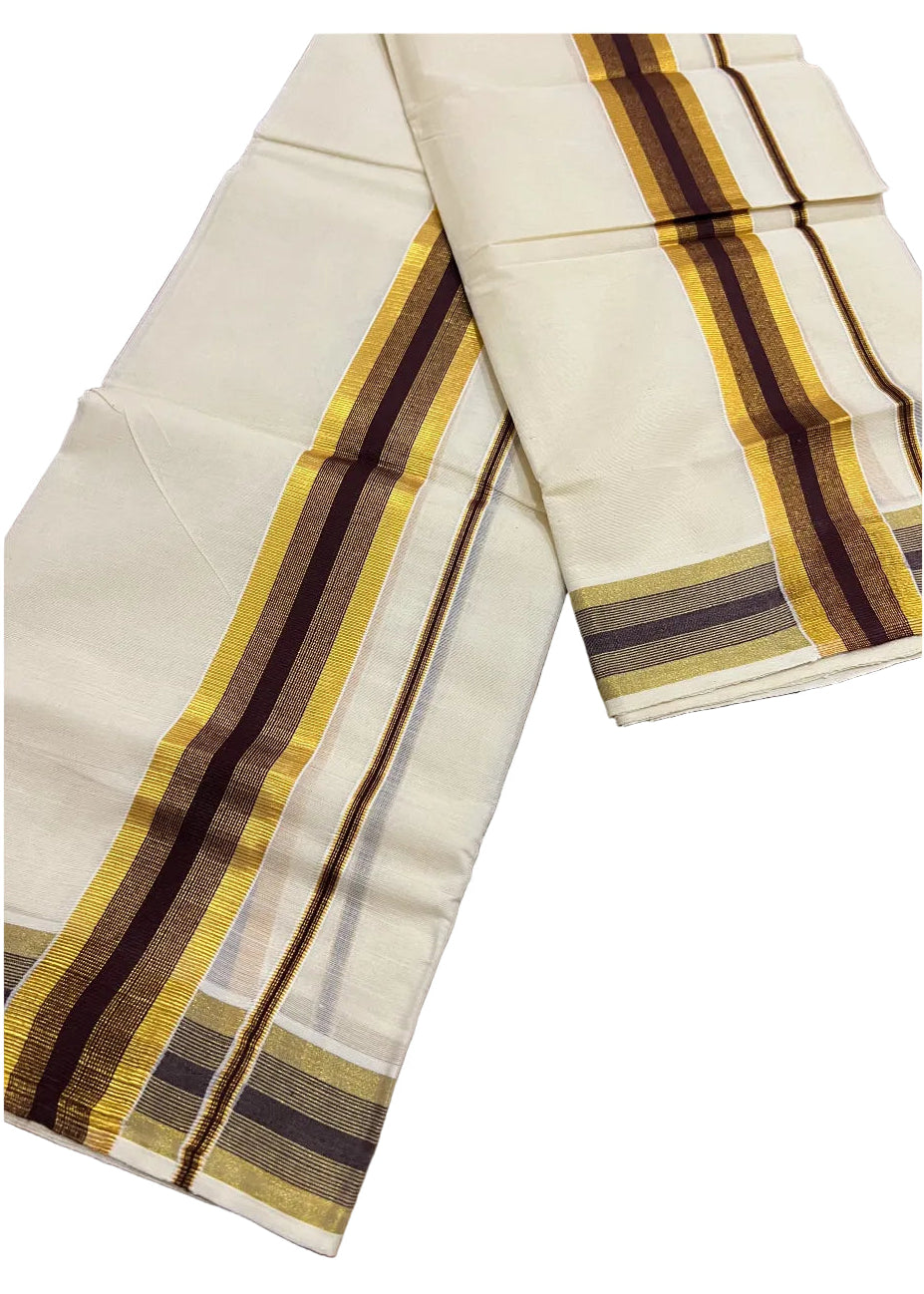 Southloom Kerala Cotton Mundum Neriyathum Single (Set Mundu) with Brown and Kasavu Border 2.80 Mtrs SLKK