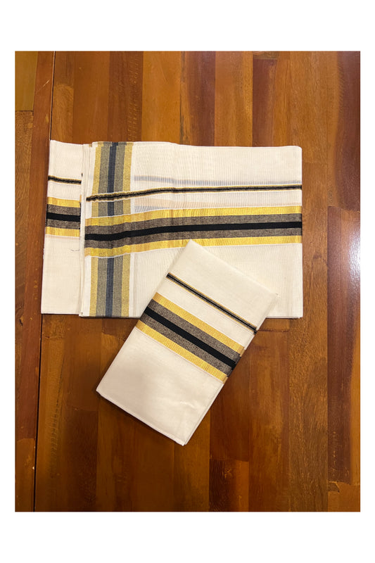Southloom Kerala Cotton Mundum Neriyathum Single (Set Mundu) with Black and Kasavu Border 2.80 Mtrs SLKK