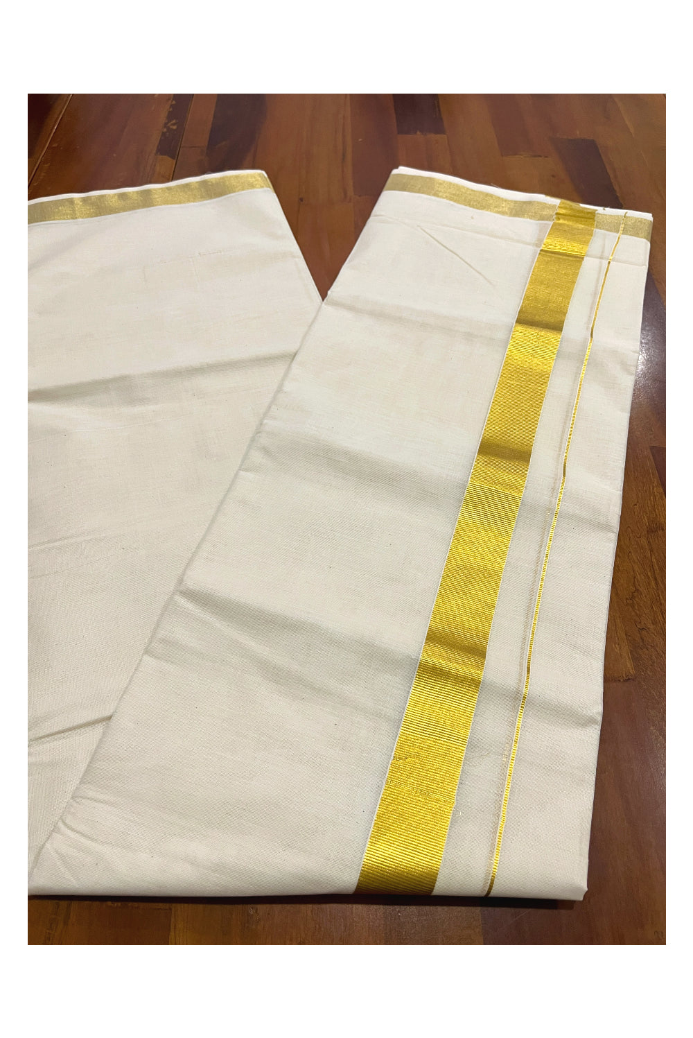 Pure Cotton Double Mundu with Kasavu Kara 1.5 Inches (South Indian Kerala Dhoti)
