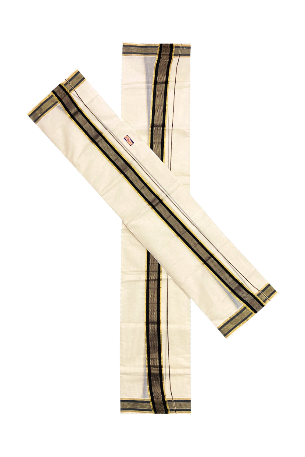Pure Cotton Kerala Single Set Mundu (Mundum Neriyathum) with Black and Kasavu Border 2.80 Mtrs
