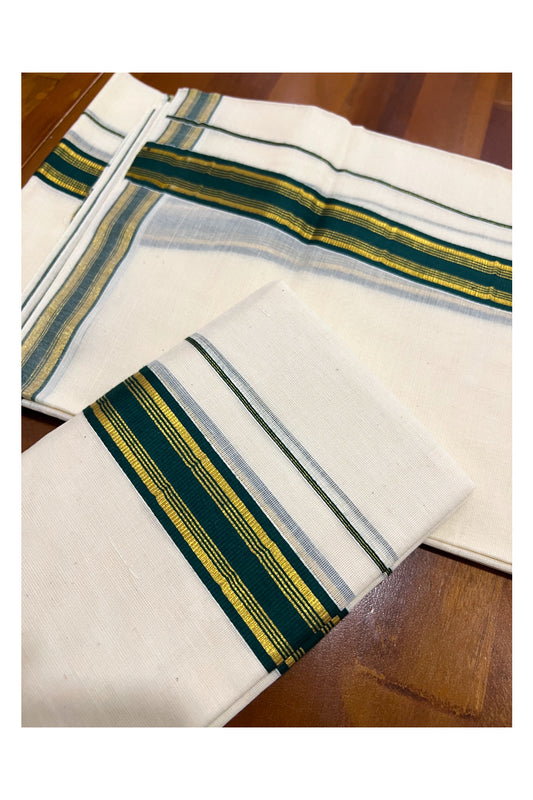 Pure Cotton Kerala Single Set Mundu (Mundum Neriyathum) with Dark Green and Kasavu Border 2.80 Mtrs SLKK SL470