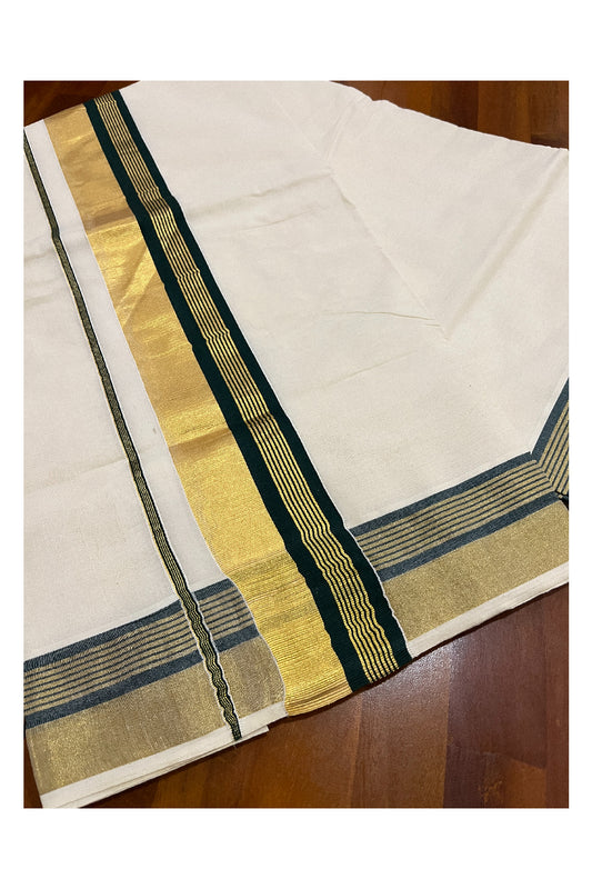 Southloom Pure Cotton Kerala Saree with Kasavu and Green Border