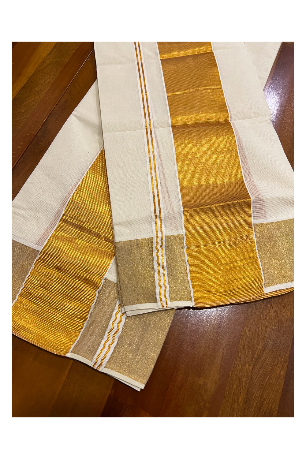 Kerala Cotton Plain Single Set Mundu (Mundum Neriyathum) with Half Fine Dark Kasavu Border 3 inches