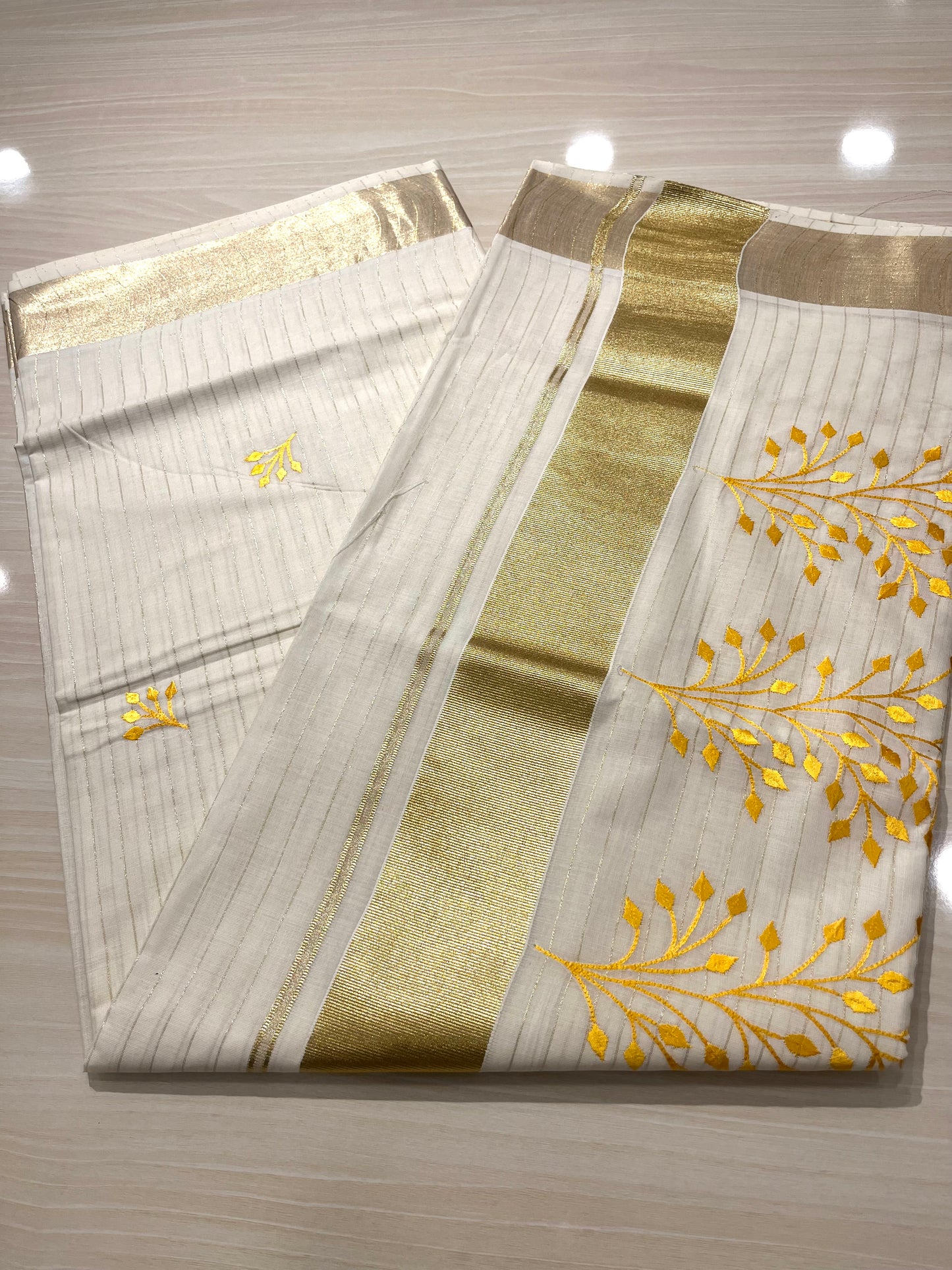 Cotton Lines Saree With Yellow Embroidery SL135
