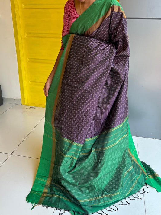 Semi Silk Saree ( Brown And Green) SL199