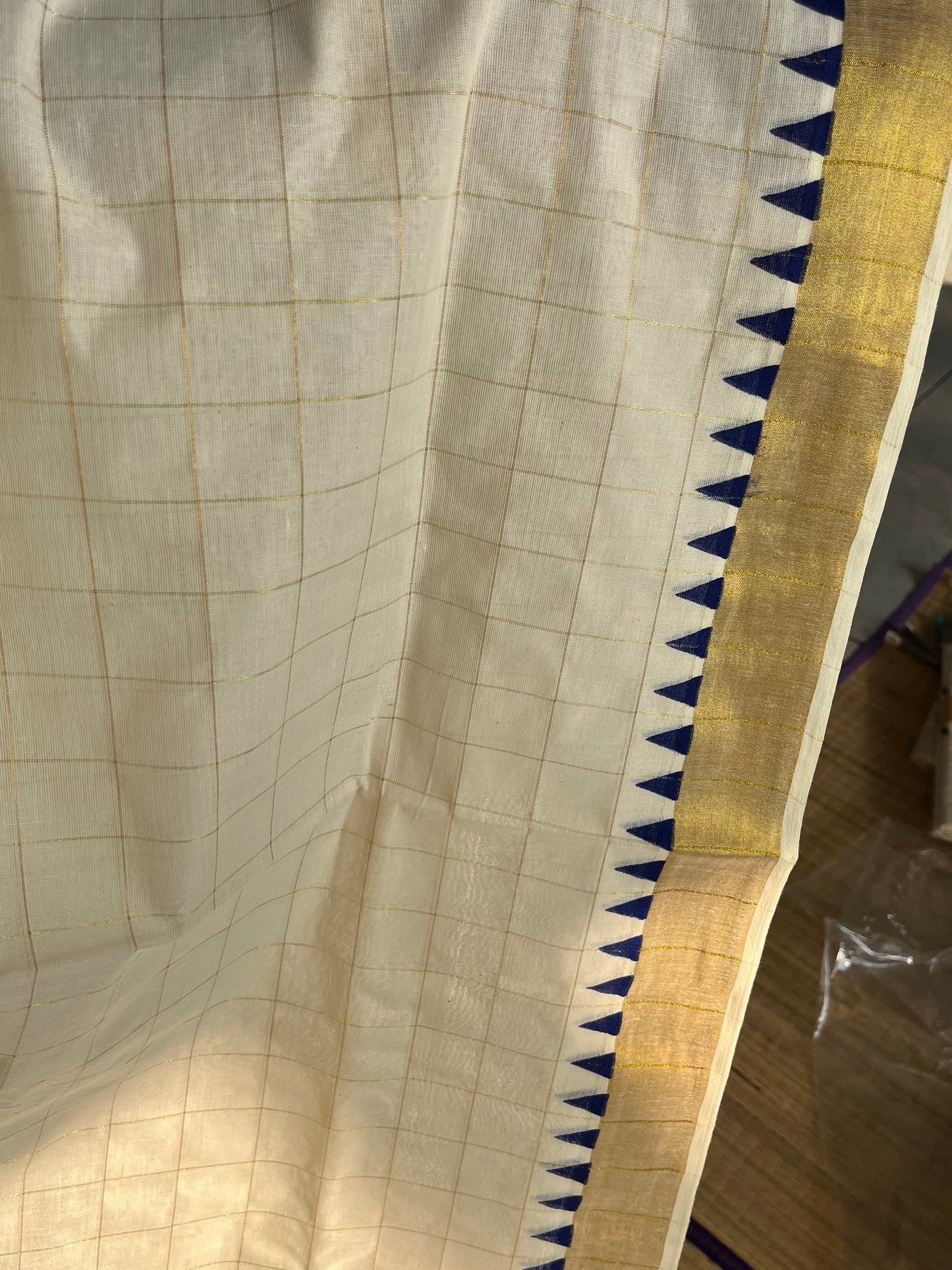 Kerala Cotton Check Saree Without Tassels SL165