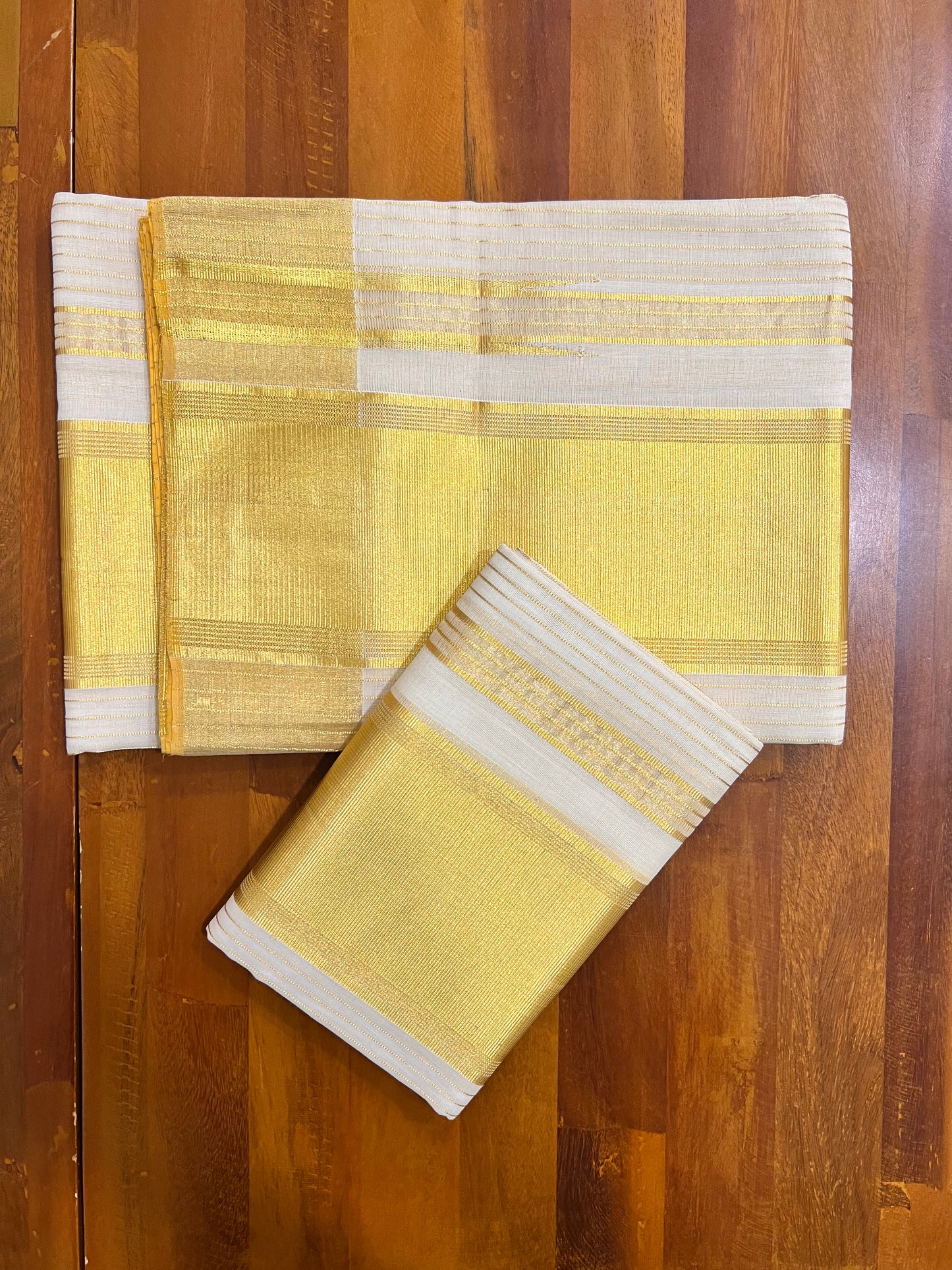 Southloom Super Premium Balaramapuram Handloom Pure Cotton Wedding Set Mundu with Lines Designs 2.70 Mtrs