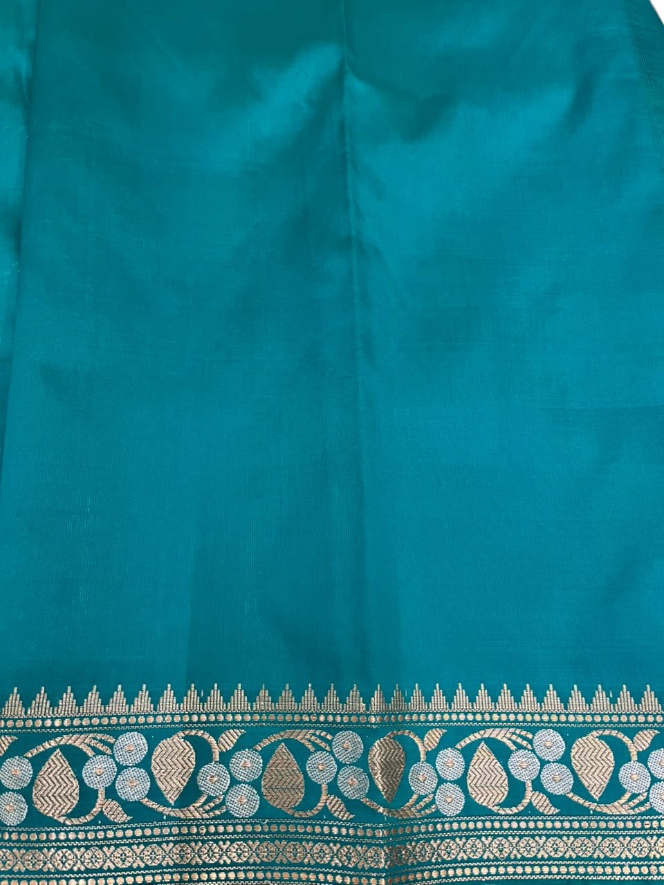 Southloom Satin Banarasi Silk Saree with Woven Work on Body and Borders In Blue