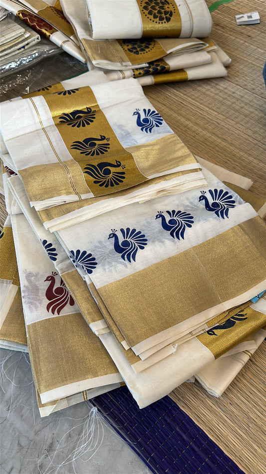 Single Set Mundu with Print on Kasavu (2.80 mtrs) SL107