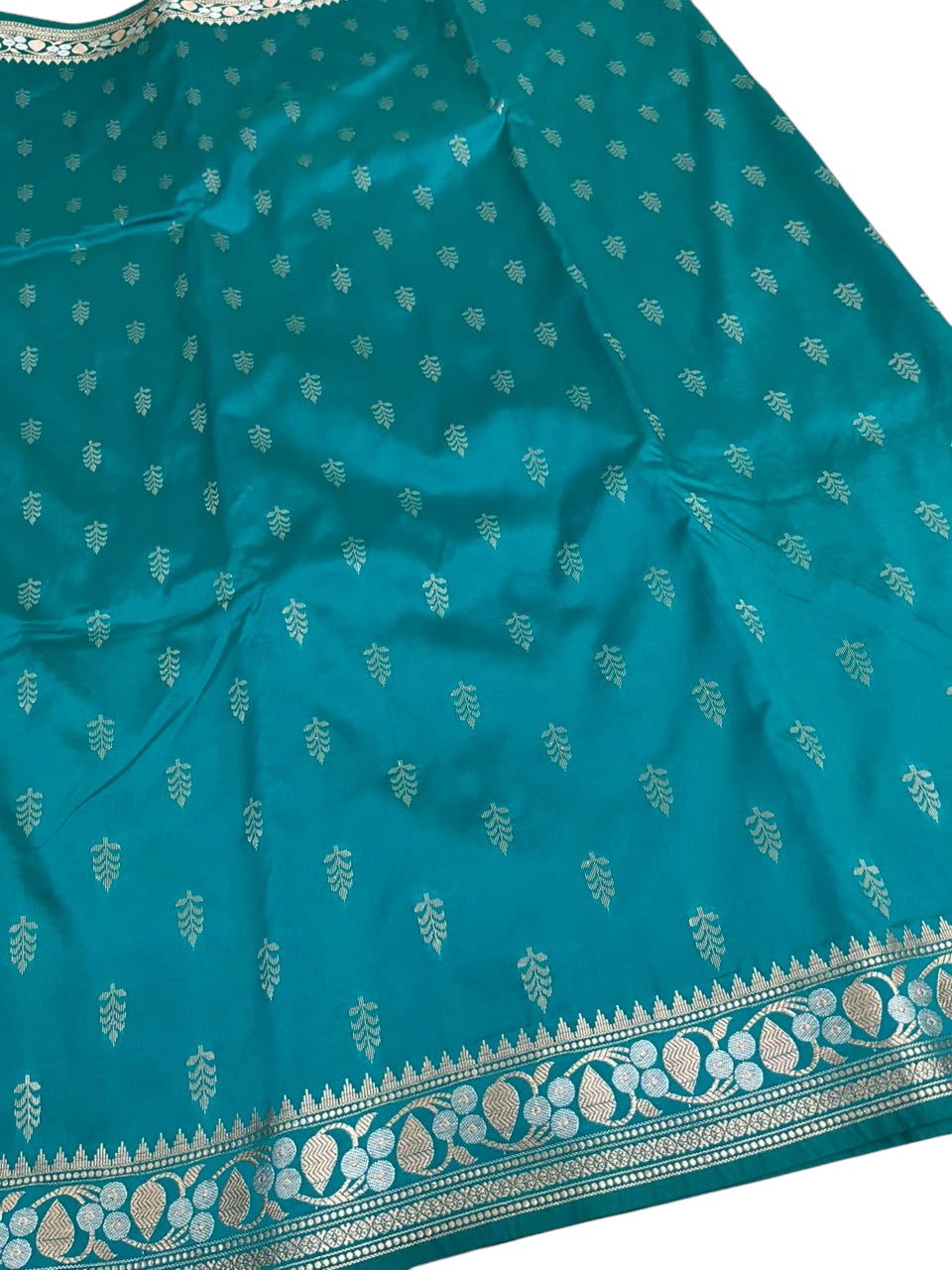 Southloom Satin Banarasi Silk Saree with Woven Work on Body and Borders In Blue