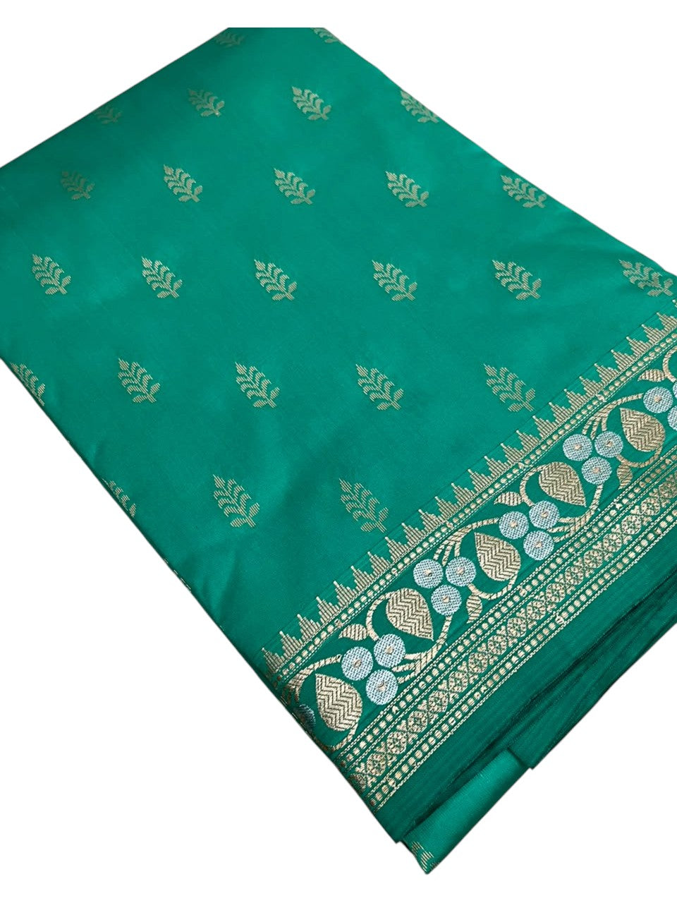 Southloom Satin Banarasi Silk Saree with Woven Work on Body and Borders In Green