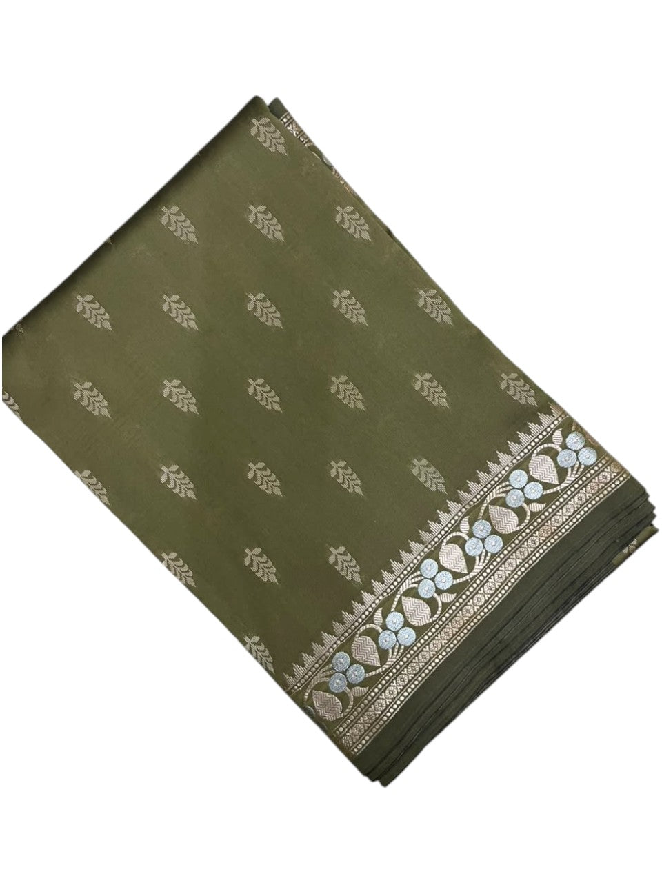 Southloom Satin Banarasi Silk Saree with Woven Work on Body and Borders In Olive Green