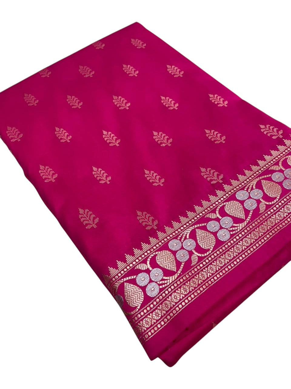 Southloom Satin Banarasi Silk Saree with Woven Work on Body and Borders In Dark Pink