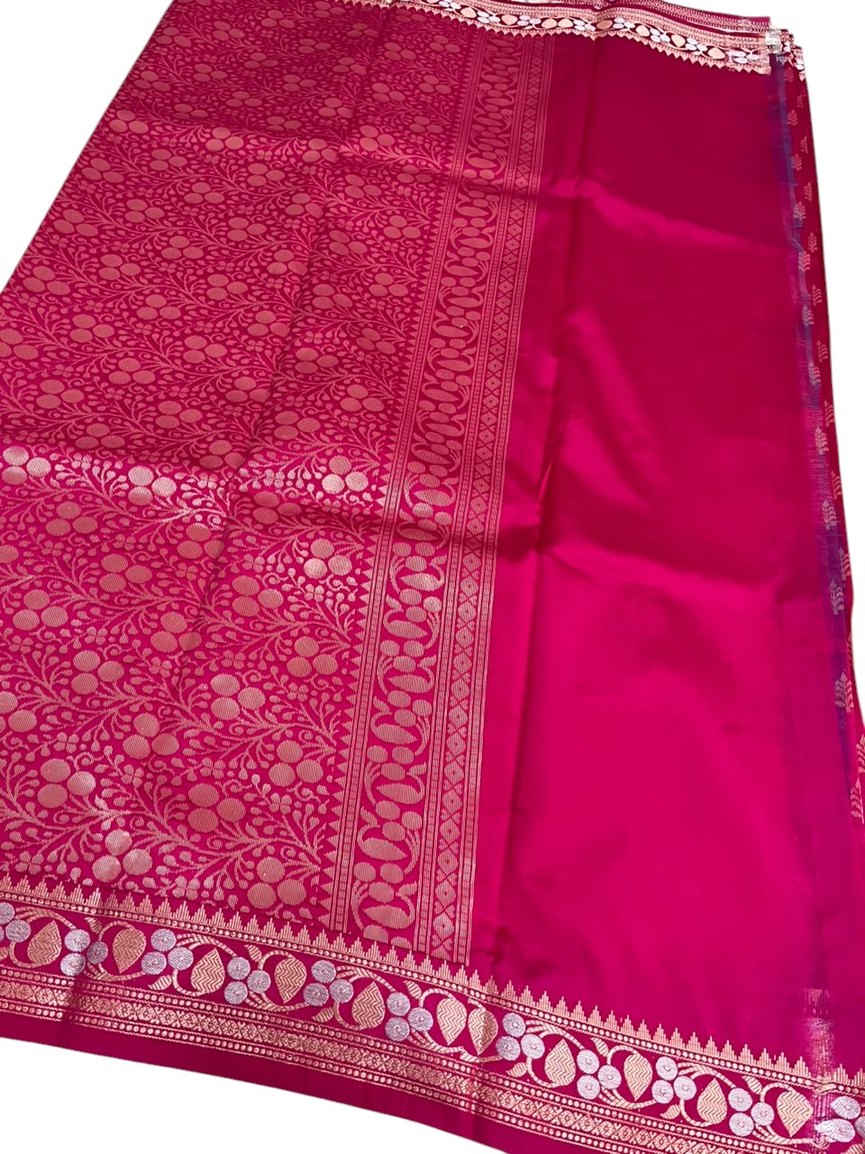 Southloom Satin Banarasi Silk Saree with Woven Work on Body and Borders In Dark Pink