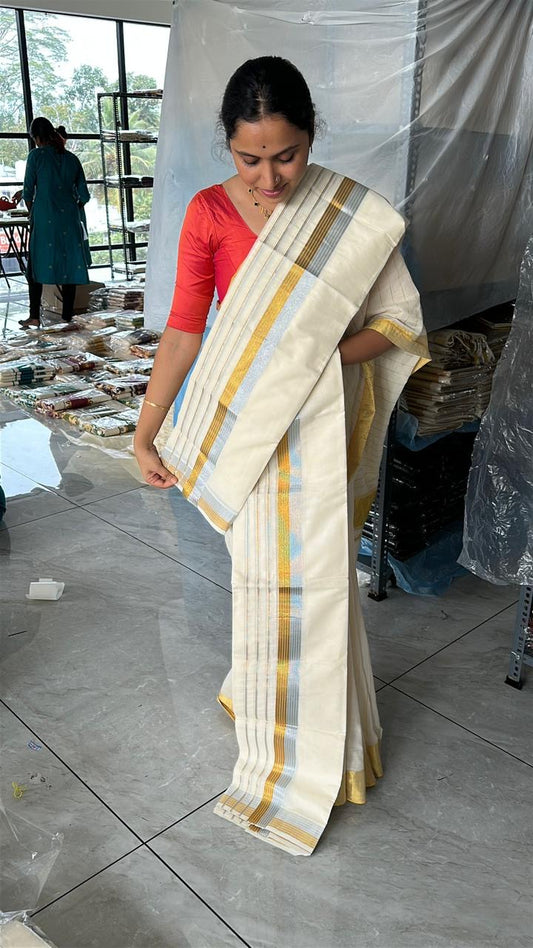 Gold & Silver Kasavu Cotton Set Mundu SL154