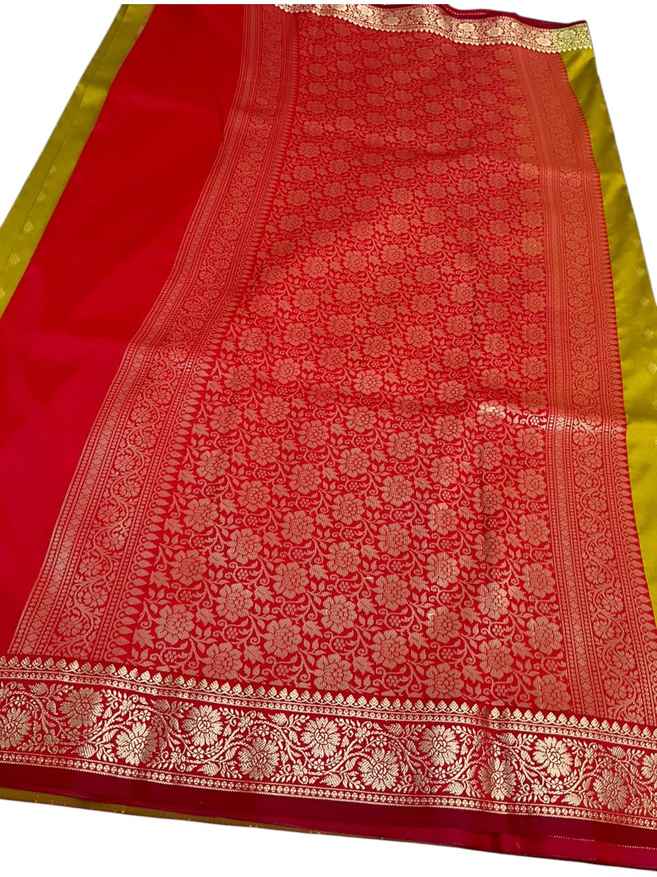Southloom Satin Banarasi Silk Saree with Woven Work on Body and Borders In Olive Green