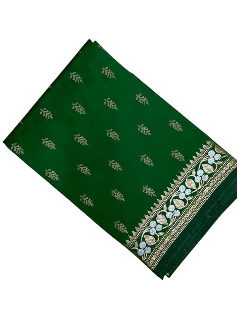 Southloom Satin Banarasi Silk Saree with Woven Work on Body and Borders In Green