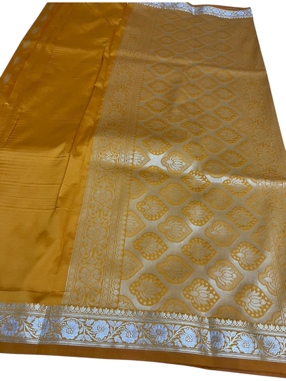Southloom Satin Banarasi Silk Saree with Woven Work on Body and Borders In Yellow