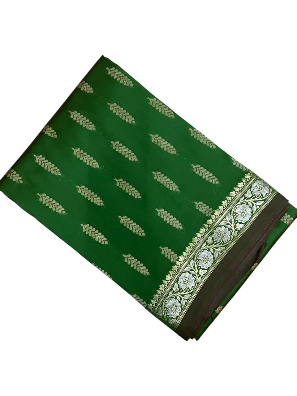 Southloom Satin Banarasi Silk Saree with Woven Work on Body and Borders In Green
