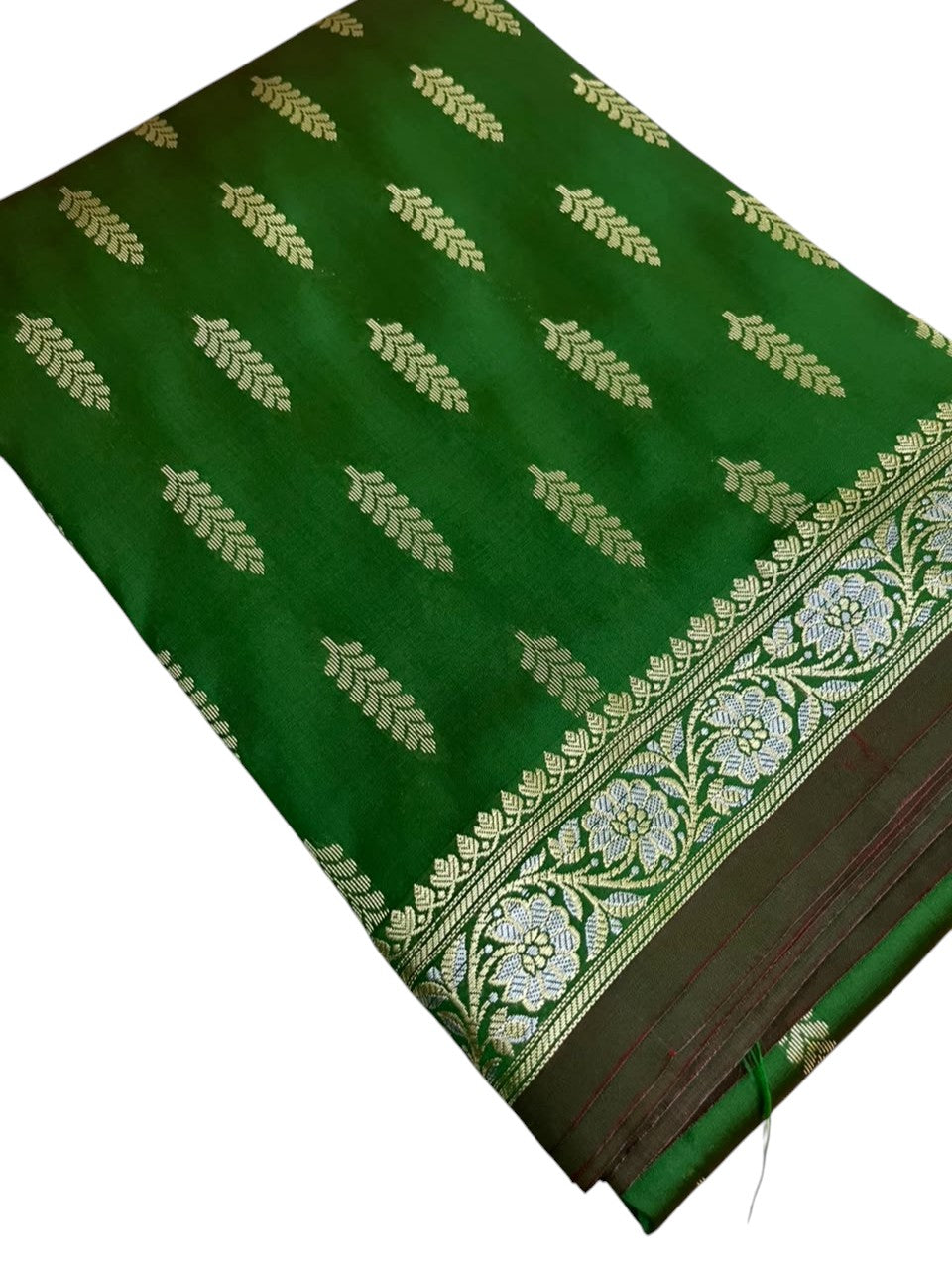 Southloom Satin Banarasi Silk Saree with Woven Work on Body and Borders In Green