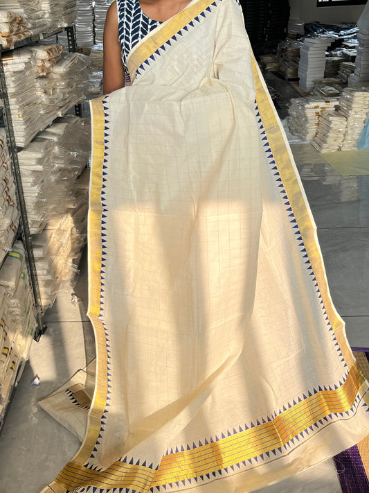 Kerala Cotton Check Saree Without Tassels SL165