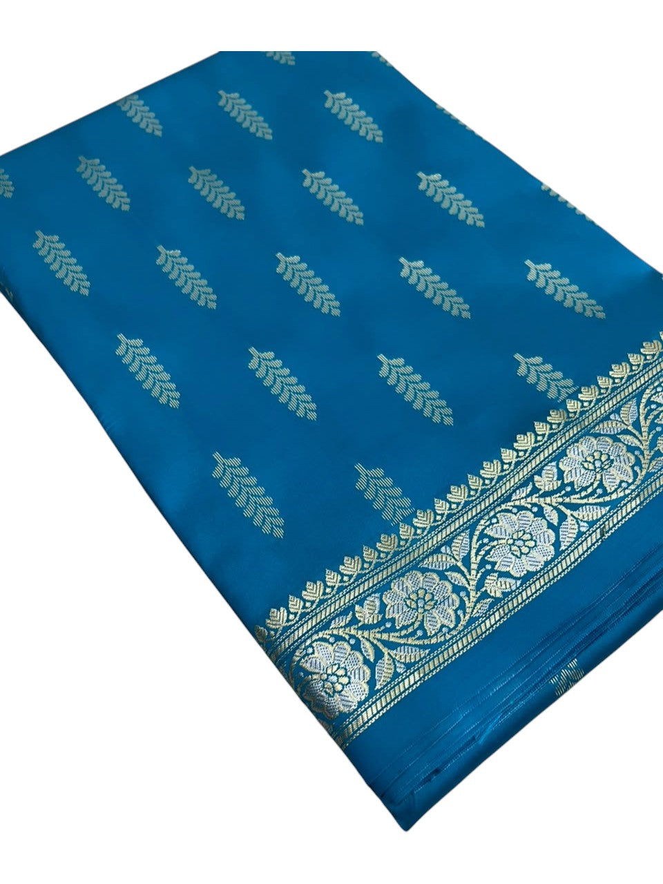 Southloom Satin Banarasi Silk Saree with Woven Work on Body and Borders In Blue