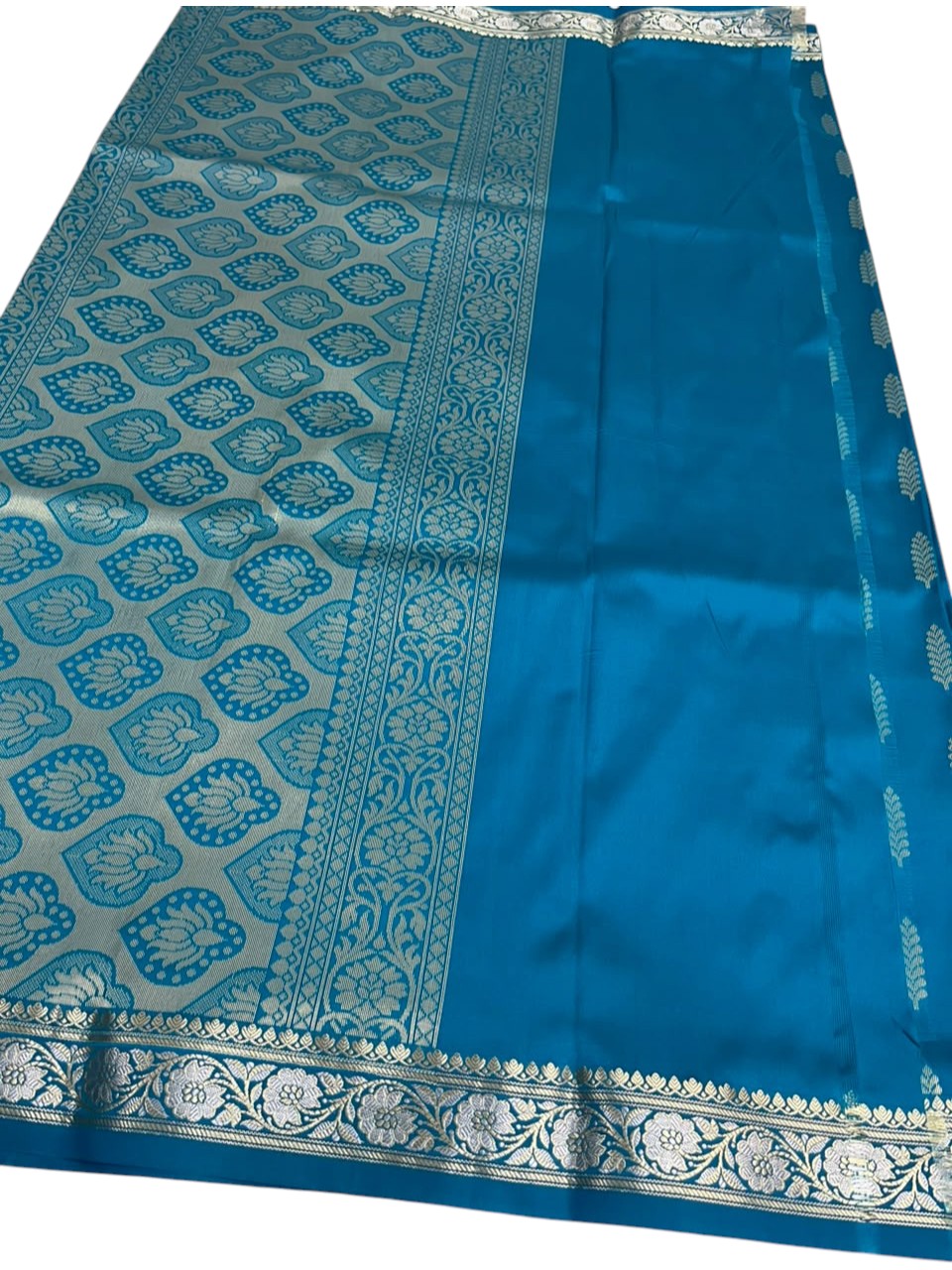 Southloom Satin Banarasi Silk Saree with Woven Work on Body and Borders In Blue