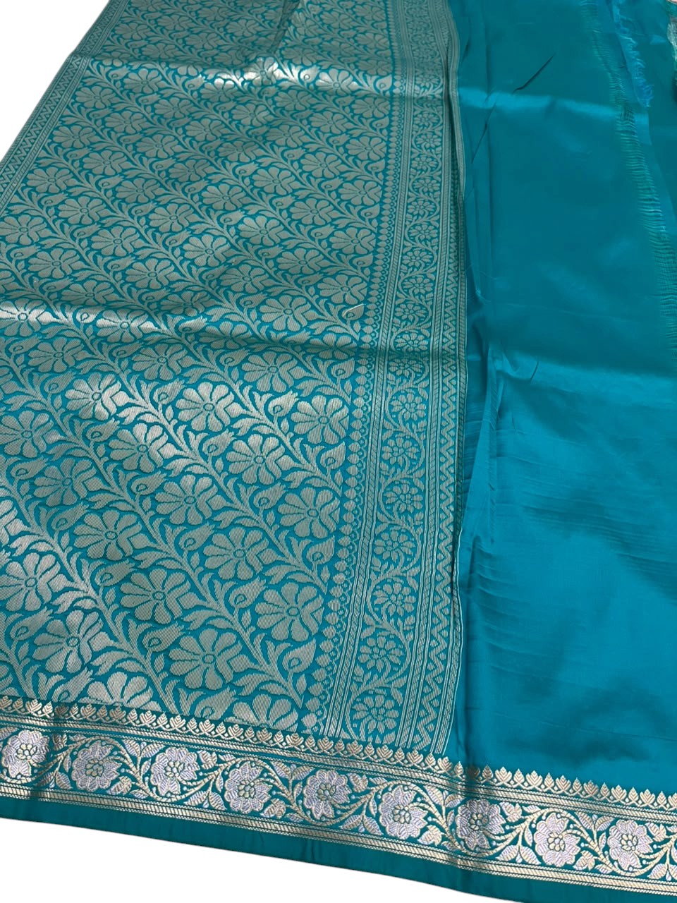 Southloom Satin Banarasi Silk Saree with Woven Work on Body and Borders In Blue