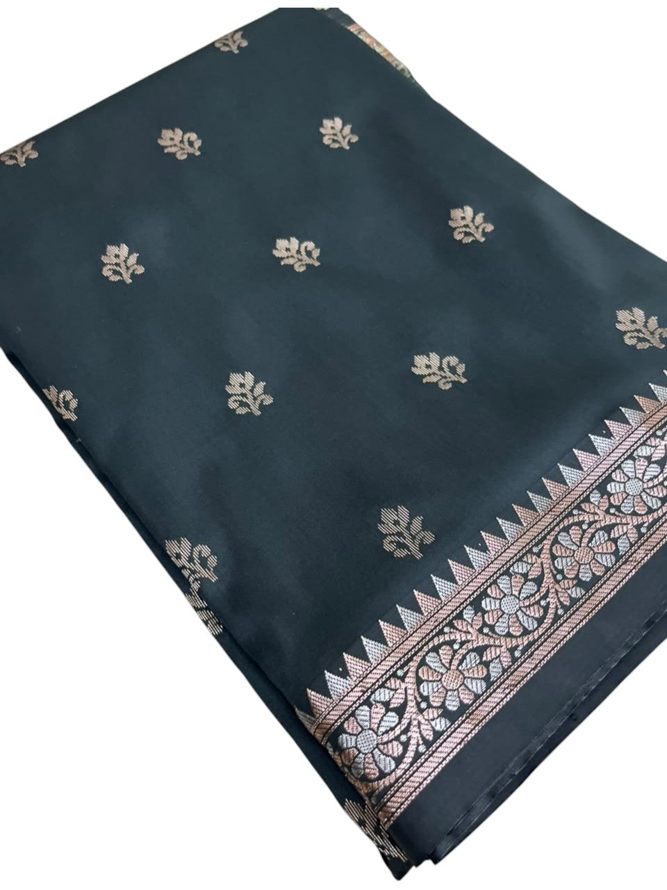 Southloom Satin Banarasi Silk Saree with Woven Work on Body and Borders In Black